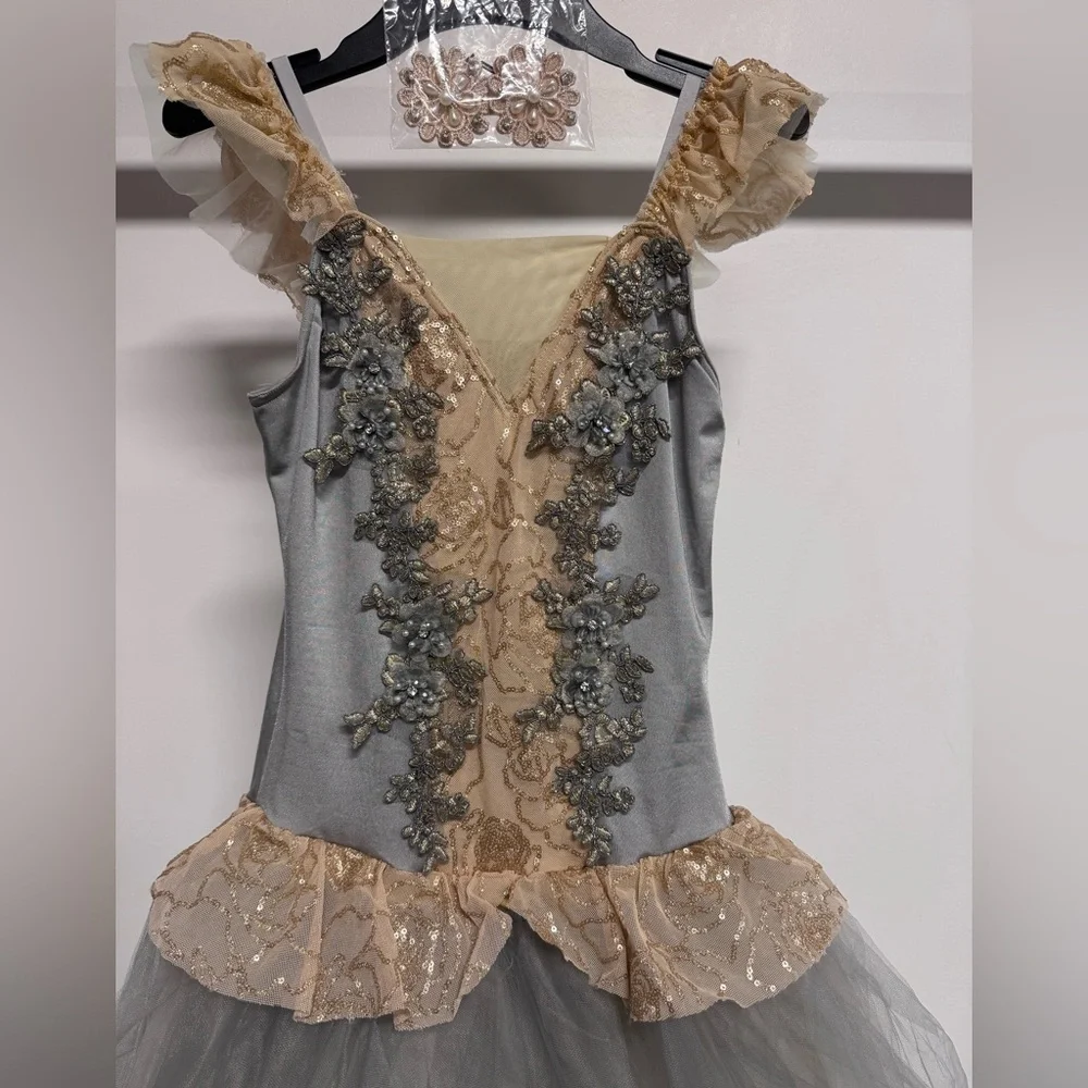New Weissman Silver Gray Gold Tiered Dance Ballet Costume Tutu MA Medium Adult